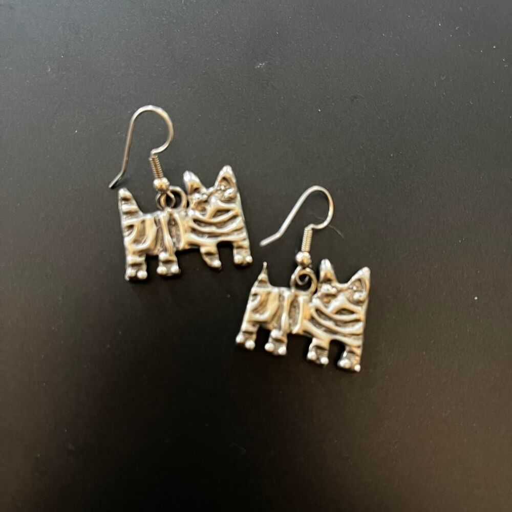 SILVERTONE Frenchie Bulldog Pug Scottie Dog Modernistic Tribal Peirced Earrings
